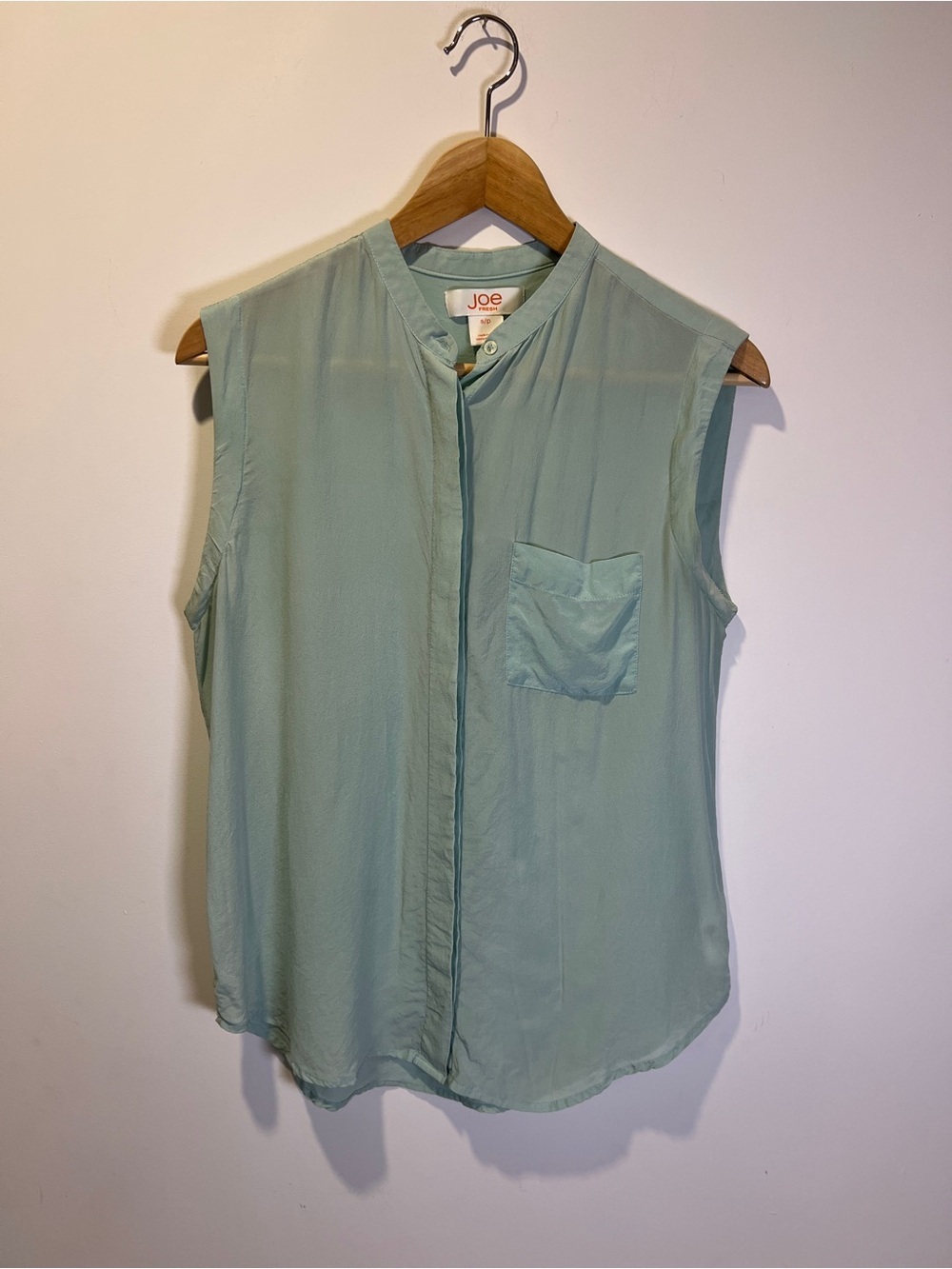 Joe Fresh Sleeveless Pastel Green Sage Button Front Blouse size S